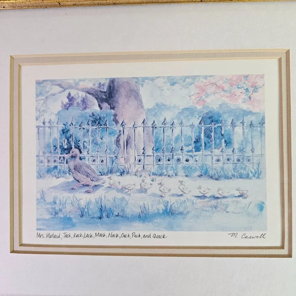 Marianne Caswell Mrs Mallard Double Matted Framed Print Golden Tone Frame
